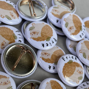 Prick hedgehog badge. 25mm badge hedgehog pin.