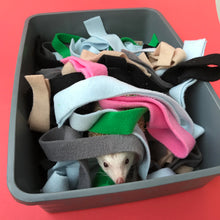 Load image into Gallery viewer, Fleece forage strips for bedding, fleece strips for nesting, dig box or forage tray.