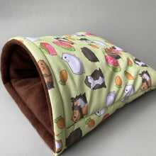 Load image into Gallery viewer, LARGE Guinea Pigs cosy snuggle cave. Padded stay open snuggle sack. Fleece pet bed. Stay open padded cave.