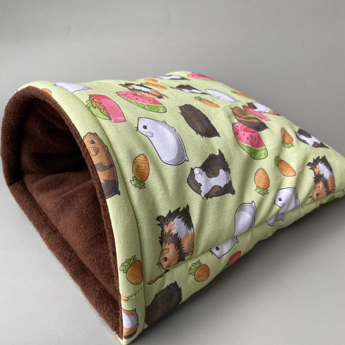 LARGE Guinea Pigs cosy snuggle cave. Padded stay open snuggle sack. Fleece pet bed. Stay open padded cave.