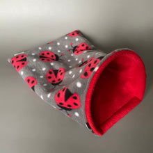 Load image into Gallery viewer, Ladybird snuggle sack. Small animal sleeping bag. Fleece lined. Double fleece sleeping bag