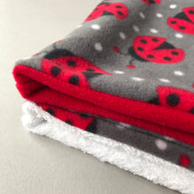 Load image into Gallery viewer, Ladybird bath sack set. Fleece post bath drying pouch for small animals.