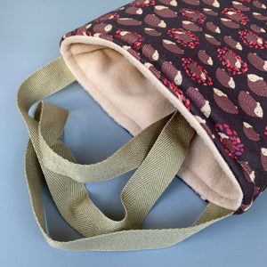Autumn Hedgehogs padded bonding bag, carry bag for hedgehogs. Fleece lined.