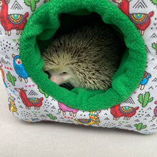 Load image into Gallery viewer, Drama Llama cosy cube house. Hedgehog and guinea pig padded fleece lined house.