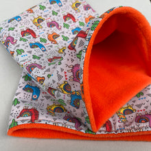 Load image into Gallery viewer, Drama Llamas snuggle sack. Small animal sleeping bag. Fleece lined.