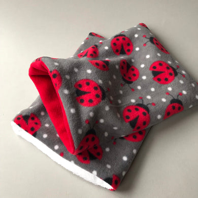 Ladybird bath sack set. Fleece post bath drying pouch for small animals.