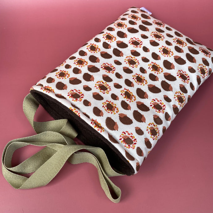 Autumn Hedgehogs padded bonding bag, carry bag for hedgehogs. Fleece lined.