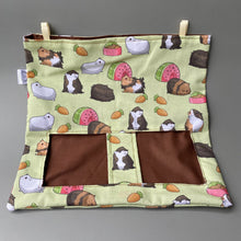 Load image into Gallery viewer, Guinea pigs hanging hay bag for guinea pigs. Cotton hay feeder.