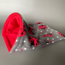 Load image into Gallery viewer, Ladybird snuggle sack. Small animal sleeping bag. Fleece lined. Double fleece sleeping bag