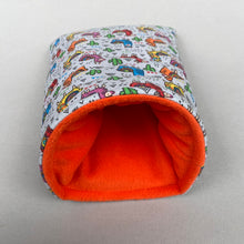 Load image into Gallery viewer, Drama Llama cosy snuggle cave. Padded stay open snuggle sack. Hedgehog bed. Fleece pet bedding.