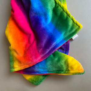 Rainbow cuddle fleece handling blankets for hedgehogs and small pets.