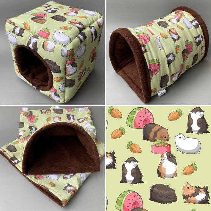 Guinea Pigs full cage set. Regular house, large snuggle sack, large tunnel cage set for guinea pigs.