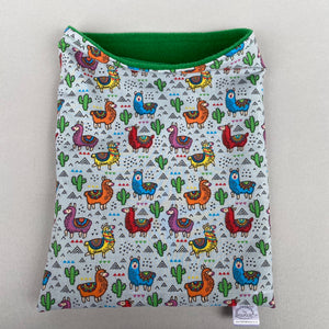 Drama Llamas snuggle sack. Small animal sleeping bag. Fleece lined.