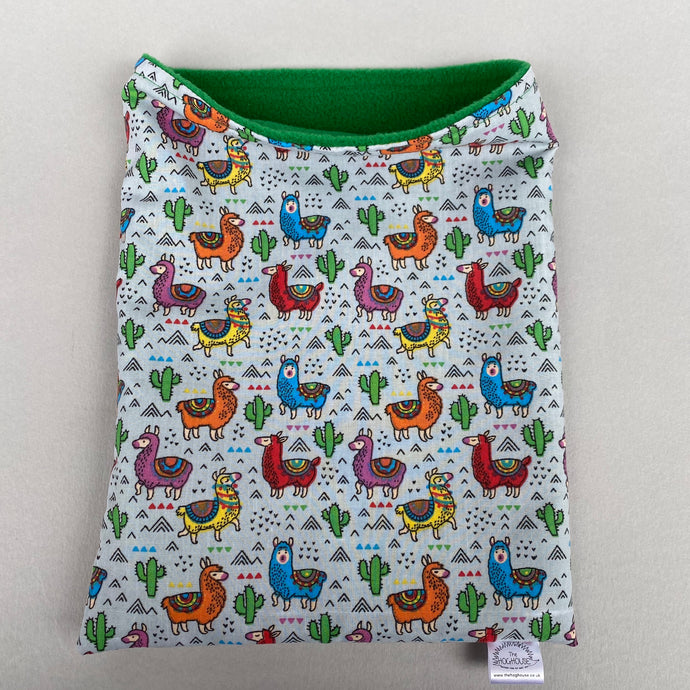 Drama Llamas snuggle sack. Small animal sleeping bag. Fleece lined.
