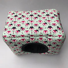 Load image into Gallery viewer, LARGE Dapper Mr Fox cosy bed. Cosy cube. Cuddle Cube. Guinea pig bed. Fleece hidey.