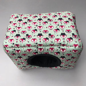 LARGE Dapper Mr Fox cosy bed. Cosy cube. Cuddle Cube. Guinea pig bed. Fleece hidey.