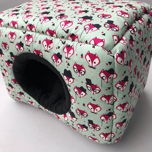 LARGE Dapper Mr Fox cosy bed. Cosy cube. Cuddle Cube. Guinea pig bed. Fleece hidey.