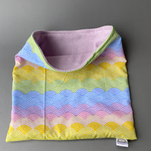 Load image into Gallery viewer, LARGE Pastel rainbows snuggle sack. Snuggle pouch/sleeping bag for hedgehogs, guinea pig and other small animals.