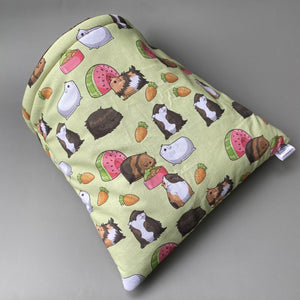 LARGE Guinea Pigs cosy snuggle cave. Padded stay open snuggle sack. Fleece pet bed. Stay open padded cave.